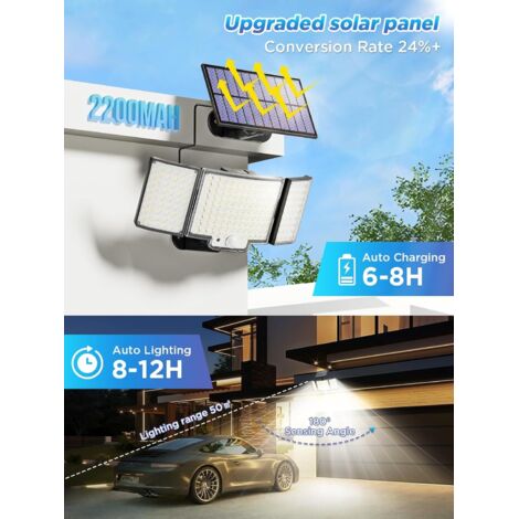 LAMPE SOLAIRE MURALE d'extérieur Lampe à Led 3 têtes 192 Leds Détecteur EUR 32,26 - FR