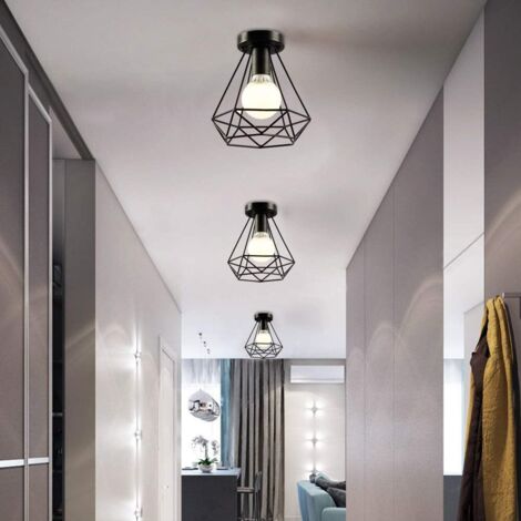 3 Pack Plafonnier Industriel Cage Métal Forme Diamant Lustre Suspension Luminaire Salon Couloir Blanc