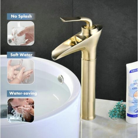 SHUNLI Robinet Salle Bain Cascade - Mitigeur Lavabo Rétro En Laiton Bronzé - Robinet De Lavabo Laiton Antique Eau Chaude Et Froide Disponible