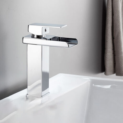 Robinet Cascade Laiton Massif Et Verre – Chrome – Simple Trou – Neuf (RDX7113-C-D)