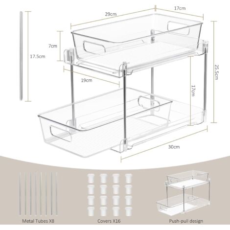 Cinnani Set De 2 Organisateurs Sous Évier 2 Couches - Étagères Coulissantes Acrylique Transparent Cuisine Salle De Bain