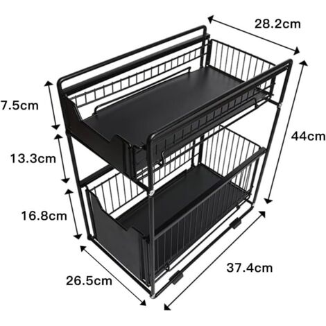 Organisateur Sous Évier 2 Niveaux Coulissants – Rangement Métal Noir Pour Cuisine, Salle De Bain, Grande Capacité