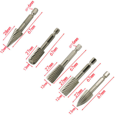 Lot De 5 Fraises Rotatives 1/4" Hexagonale En Acier Rapide HSS - Outils Pour Aluminium, Fer, Sculpture Et Ébavurage