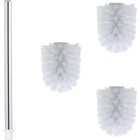 WAVEWO Brosse WC 3 Têtes Interchangeables Acier Inox 304 – Poignée 27 Cm + Têtes Ø 6,5-7 Cm, Nettoyage Profond & Écologique – Blanc