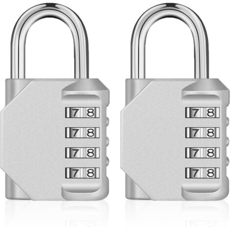 2 Cadenas à combinaison à 4 chiffres pour salle de sport, école, extérieur et casier des employés, argent (1/5)