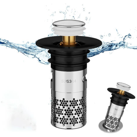 Bächleiouchon de lavabo universel Pop Up - Filtre de vidange en noir