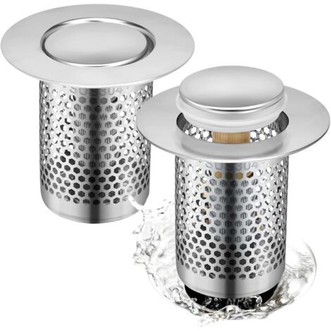 Bouchon Evier Salle de Bain, 2 Pièces Bouchon de Lavabo, Taille 33 × 50 mm, avec Un Design-Pop-Up pour Filtrer Les Cheveux et Boucher L'évier (1/5)