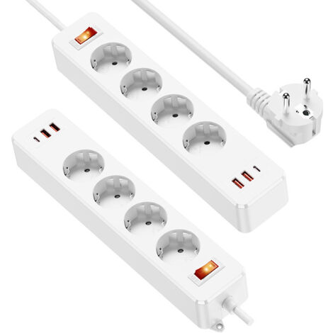 Multiprise Convertisseur EU– Idéal Bureau & Voyages,Cordon d'alimentation de 1,5 mètre, blanc (1/5)