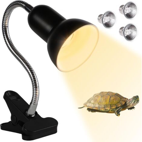 Kit Lampe UV Chauffante Tortue Terrestre 2×50W 1×25W, Pince Pivotante 360° pour Terrarium Reptile