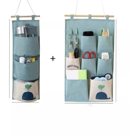 Sac de Rangement Mural 2 Styles en Tissu Organisateur en Lin avec Petites Poches pour Maison Bureau 2 pièces (1/5)