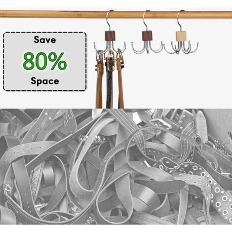 2 Pcs Cintres Porte Cravates Ceintures 20 Crochets Rotatifs - Organisateur Noir