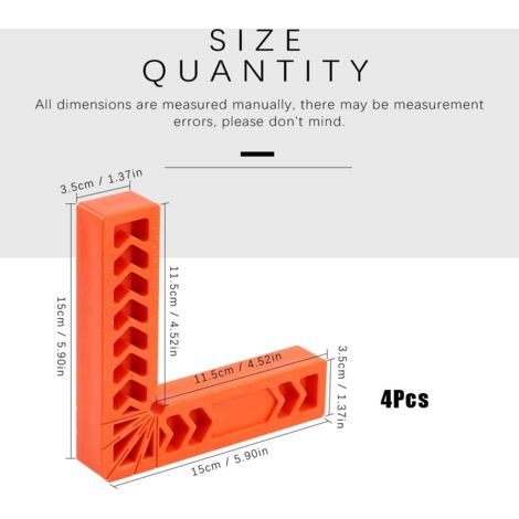 Lot De 4 équerres De Positionnement à 90° – 150 Mm, Orange, Pour Assemblage Bois