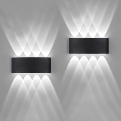 2 Pack Applique Murale Extérieur/Intérieur LED Appliques Extérieure 8W imperméable moderne en aluminium(Noir lumière froide)