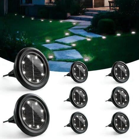Lot de 8 Lampe Solaire Exterieur Au Sol, 8 LED Jardin Lumiere Solaire Extérieur, Lumière Solaire IP65 Étanche Longue Durée de Vie,Blanc Froid (1/5)