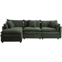 Canapé d'angle convertible 5 places – Tissu sherpa doux – Construction en éponge – Design minimaliste moderne – Parfait pour salons et appartements