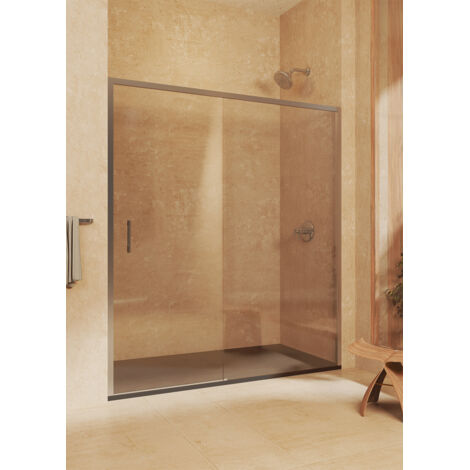 Box Doccia scorrevole + fisso, senza profilo inferiore, vetro sicurezza 6 mm anticalcare, 113,5 a 118 cm x 195cm H, REVERSIBILE, Argento (1/5)