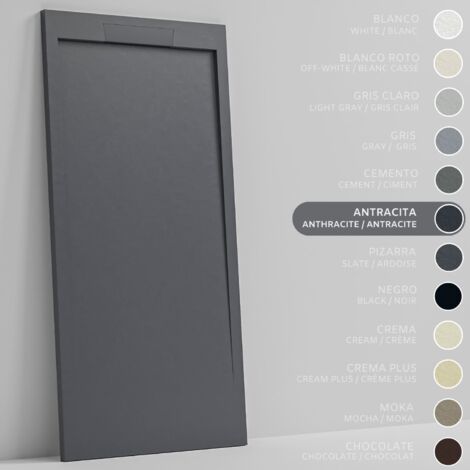 SOULBATH Piatto Doccia Ultra Sottile Antiscivolo – Resina Gel Coat - Finitura Liscia/Pietra – ANTRACITE - 160x80 - Griglia integrata in tinta (1/5)