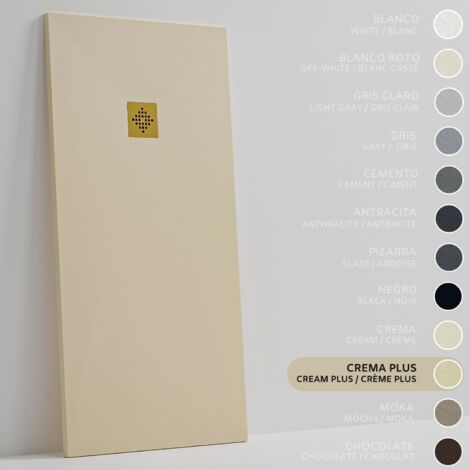 SOULHOME Piatto doccia- Resina -Gel Coat -Texture liscia/pietra -Antiscivolo -Colore Crema Intenso - 140x90- Extra piatto 3cm. GRIGLIA DORATA (1/5)