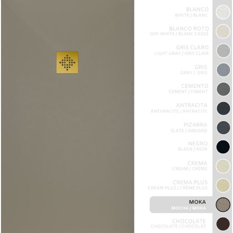 SOULHOME Piatto doccia- Resina -Gel Coat -Texture liscia/pietra -Antiscivolo -Colore Moka - 150X70- Extra piatto 3cm. GRIGLIA DORATA (1/5)