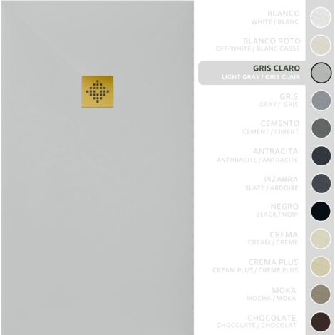 SOULHOME Piatto doccia- Resina -Gel Coat -Texture liscia/pietra -Antiscivolo -Colore Grigio Chiaro - 80X70- Extra piatto 3cm. GRIGLIA DORATA (1/5)