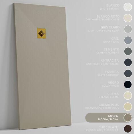SOULHOME Piatto doccia- Resina -Gel Coat -Texture liscia/pietra -Antiscivolo -Colore Moka - 80X70- Extra piatto 3cm. GRIGLIA DORATA (1/5)