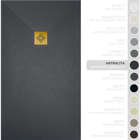 SOULHOME Piatto doccia- Resina -Gel Coat -Texture liscia/pietra -Antiscivolo -Colore Antracite - 130X70- Extra piatto 3cm. GRIGLIA DORATA (1/5)