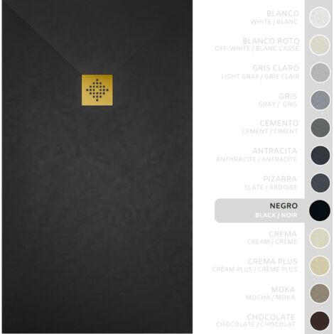 SOULHOME Piatto doccia- Resina -Gel Coat -Texture liscia/pietra -Antiscivolo -Colore Nero - 120x90- Extra piatto 3cm. GRIGLIA DORATA (1/5)