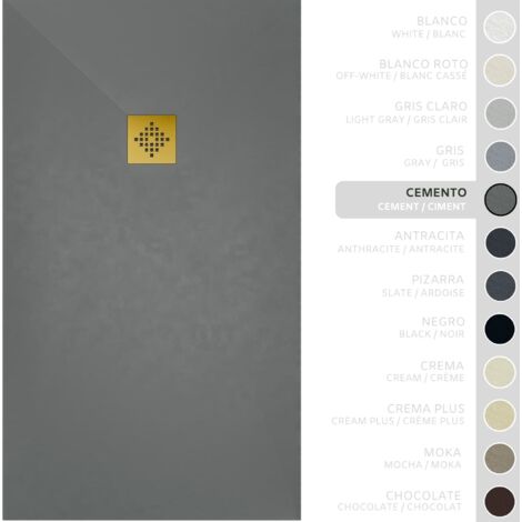 SOULHOME Piatto doccia- Resina -Gel Coat -Texture liscia/pietra -Antiscivolo -Colore Grigio Cemento - 130X70- Extra piatto 3cm. GRIGLIA DORATA (1/5)