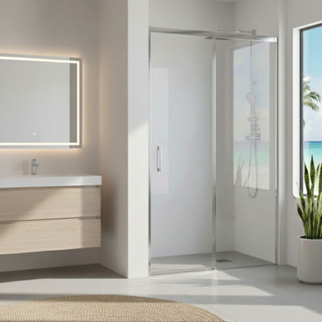 SOULHOME Box Doccia Reversibile 97-100x200h cm Profilo SLIM Argento Porta Scorrevole Ammortizzata + Fisso Vetro 6mm Antical (1/5)