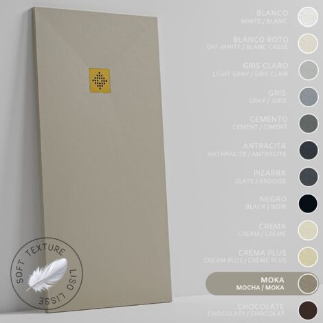 SOULHOME Piatto doccia- Resina -Gel Coat -Texture Liscio Seta -Antiscivolo -Colore Moka - 140x90- Extra piatto 3cm. GRIGLIA DORATA (1/5)