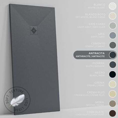 Piatto doccia- Resina -Gel Coat -Texture Liscio Seta -Antiscivolo -Colore Antracite - 80X70- Extra piatto 3cm. GRIGLIA STESSO COLORE (1/5)