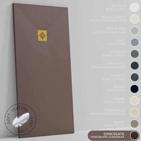 SOULHOME Piatto doccia- Resina -Gel Coat -Texture Liscio Seta -Antiscivolo -Colore Cioccolato - 140x90- Extra piatto 3cm. GRIGLIA DORATA (1/5)