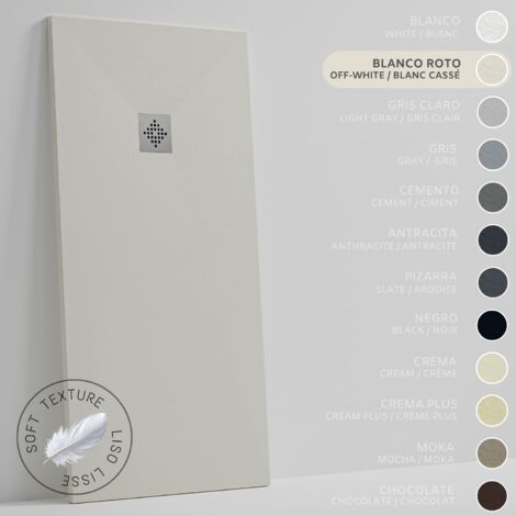 SOULHOME Piatto doccia- Resina -Gel Coat -Texture Liscio Seta -Antiscivolo -Colore bianco sporco - 170x90- Extra piatto 3cm. Standard (1/5)