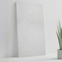 SOULHOME Piatto Doccia in Resina-Fibra Infrangibile e Ultraleggero - Finitura Ardesia - BIANCO - 110x90 - Extra Piatto + Valvola di Scarico e Griglia