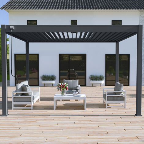 Pergola bioclimatica Ombréa autoportante VS 3x4M Antracite + 1 tenda 4M antracite