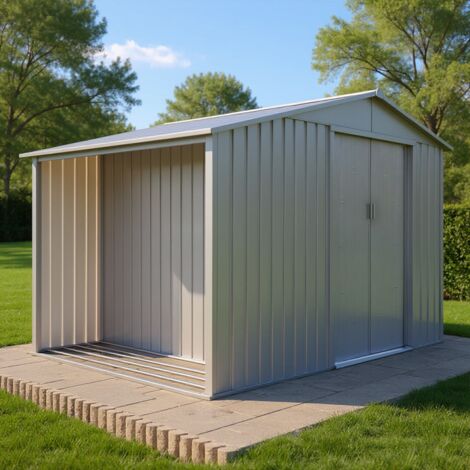 Casetta da giardino in metallo con portalegna integrato – Effetto Legno Invecchiato - 5,3 m²