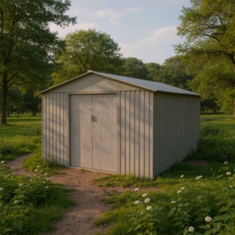 Cobertizo de jardín de metal - MADERA ENVEJECIDA - 13,5 m²