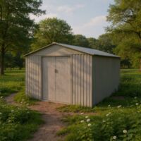 Cobertizo de jardín de metal - MADERA ENVEJECIDA - 13,5 m²