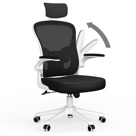HOMCOM Sedia Ufficio Ergonomica In Rete - Schienale Alto, Braccioli Ribaltabili, Poggiatesta Regolabile, Supporto Lombare, 120kg
