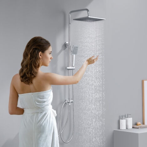 Sofetiy Max Colonne de douche sans mitigeur, kit complet de douche à effet pluie, pommeau de douche duchette, barre de douche, chromé