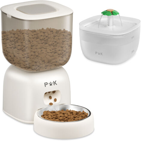 3L Distributeur Croquette, Batterie jusqu'à 180 Jours, Vocal 10S, avec Fontaine à Chat 2L Gratuite, Blanc