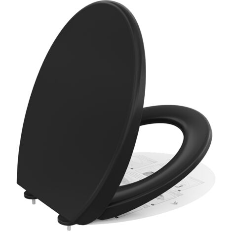 Abattant de toilette avec mécanisme de fermeture en douceur, abattant de toilette en Duroplast noir, dégagement rapide