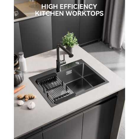 Évier Cuisine Acier Inoxydable Anthracite, 60 × 45 × 18 CM Évier de Cuisine 1 Bac avec Panier de Drainage (1/5)