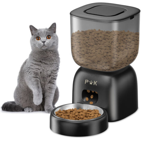 3L Distributeur Croquettes Chat Automatique, Autonomie de la Batterie jusqu'à 180 Jours, Programme d'alimentation Personnalisé, Enregistrement Vocal 10S, Noir