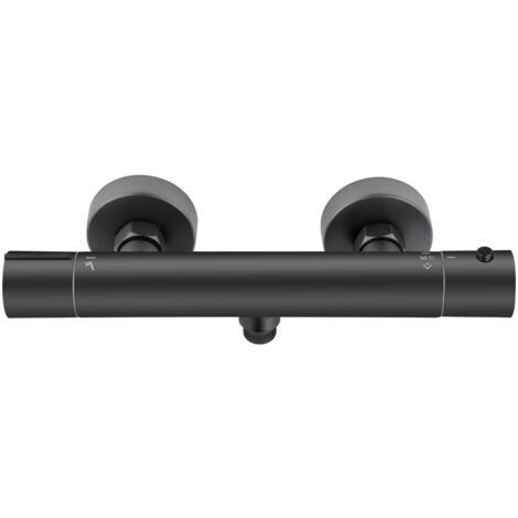 Thermostat de douche avec bouton de sécurité 38 °C, robinet de douche, mitigeur eau chaude et froide pour salle de bain - Noir
