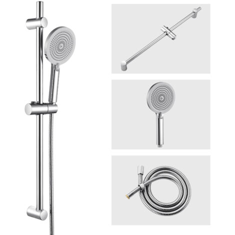 Sofetiy Max Barre de Douche avec Douchette à Main avec 4 jets Supprt de Pomme et Tuyau Flexible Ensemble de Douche Réglable Système de Douche en Acier Inox Chromé