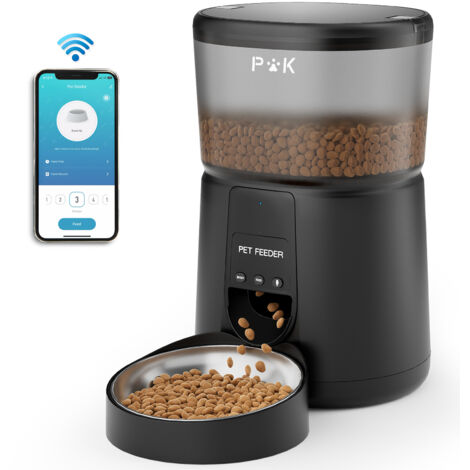 PUPPY KITTY Distributeur automatique de nourriture pour animaux de compagnie Wi-Fi 4 L avec interaction vocale, noir