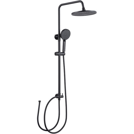 Ensemble de douche, Colonne de douche ronde sans robinetterie, douche de tête à effet pluie et douchette à 4 jets, hauteur réglable de 74 à 112 cm pour la douche et la baignoire, noir