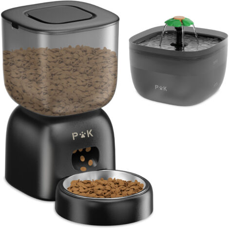 3L Distributeur Croquette, Batterie jusqu'à 180 Jours, Vocal 10S, avec Fontaine à Chat 2L Gratuite, Noir