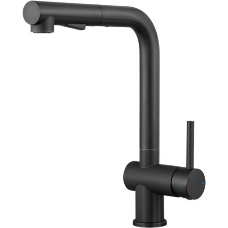 Robinets de cuisine avec douchette extractible, levier unique rotatif à 360, Mitigeur d'évier de cuisine, 2 modes de pulvérisat - Noir